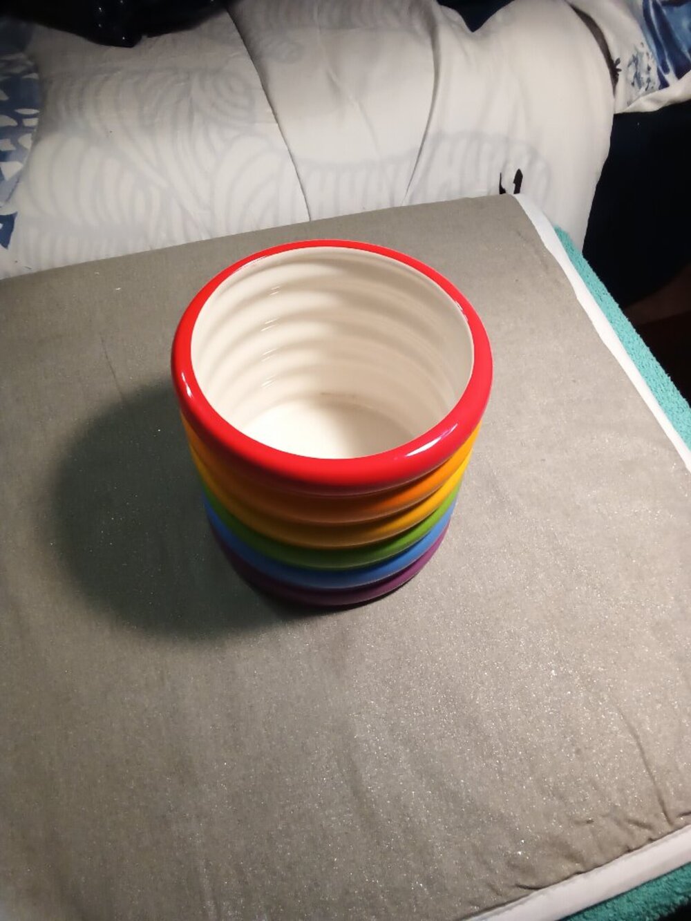 Ceramic Rainbow Ribbed Vase - Multicolor - Picture 2 of 5